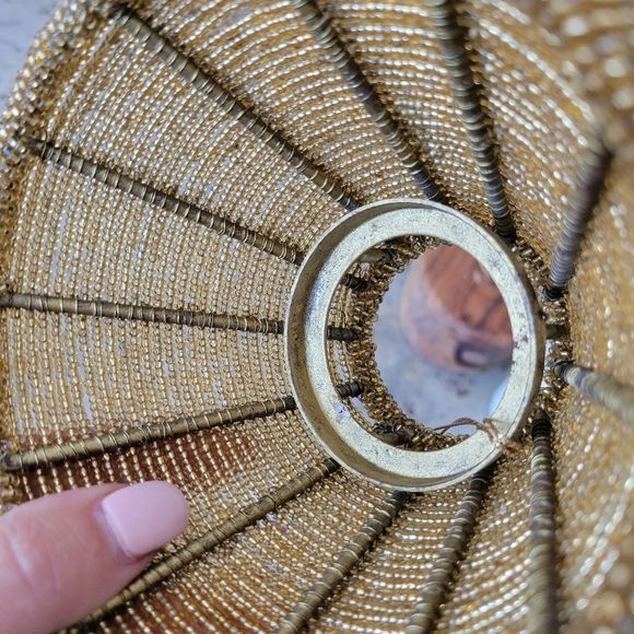 Rustic FARMHOUSE Antique Bronze Glass Bead Pendant Shade, Hand Beaded - Picture 2 of 7